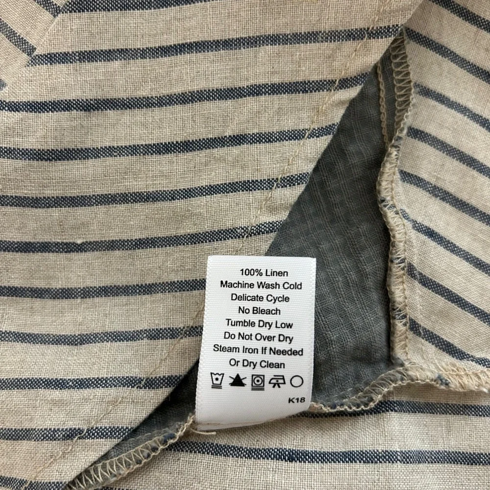 Khangura Womens 100% Linen Striped Color Block V-Neck 3/4 Sleeve Top S‎ Artistic